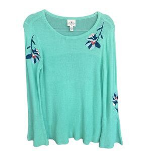 St Johns Bay‎ Sweater Womens Small Floral Embroidered Beachy Coastal Bell Sleeve